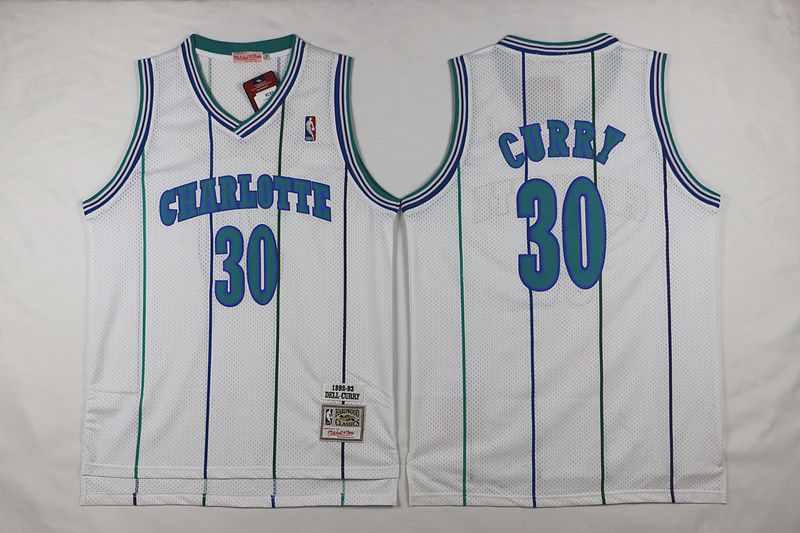Men Charlotte Hornets 30 Dell Curry White Throwback Stitched NBA Jersey